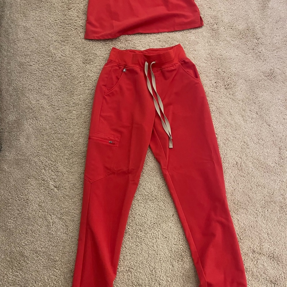 Figs Red Women's Scrub Jogger Top and bottom set ** HIGH WAISTED JOGGERS**
